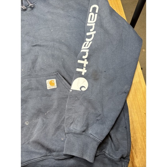 Carhartt K288 Long Sleeve Hoodie Mens L Navy Blue Distressed Workwear Grunge - Picture 5 of 16